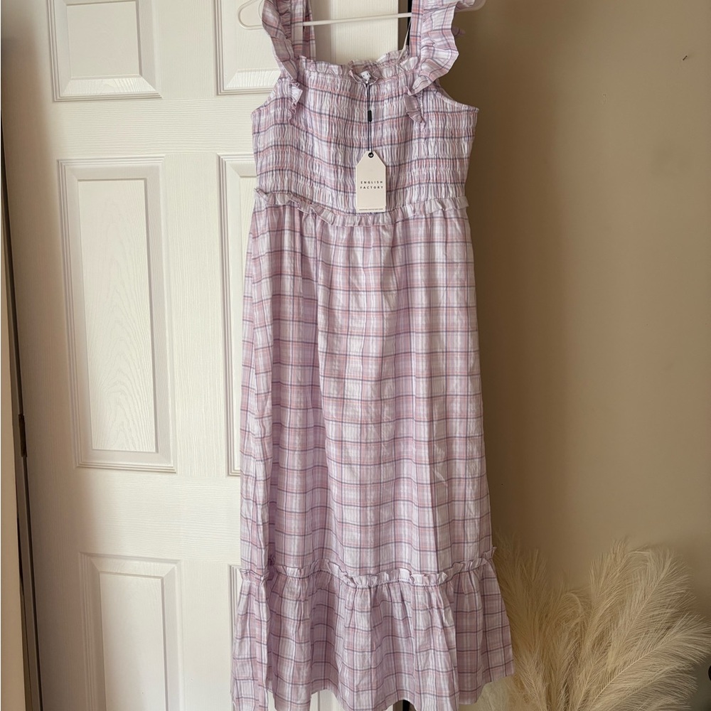 English Factory Pink Plaid Midi Dress